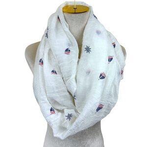 Nautical Bon Voyage Sail Boats White Blue Infinity Scarf